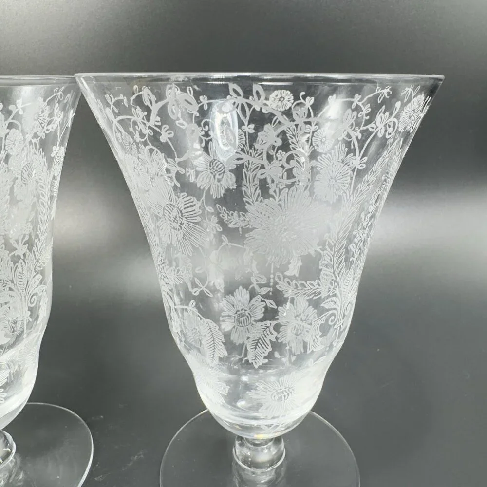 Vintage‎ Viking Glass PRELUDE Etched Clear Footed Glasses Cups Tumblers Set 2